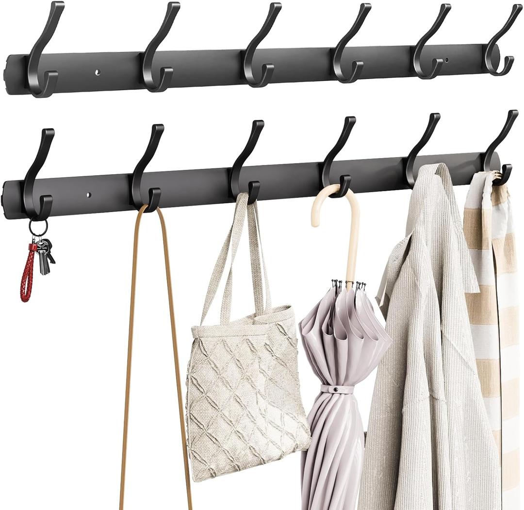2PCS (21.3 x 3.9 x 2.5 Inch) Long Coat Rack Wall Mount, Coat Hanger Wall Mounted, Wall Hooks, Heavy Duty Wall Hooks for Hanging Entryway, Bedroom, Bathroom (Black)