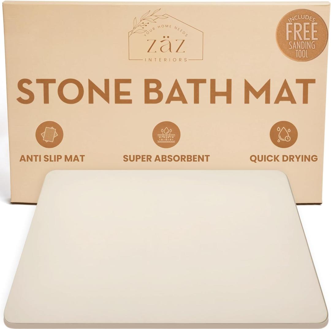 Stone Bath Mat for Bathroom Quick Drying, Non-Slip Shower Mat Super Absorbent Bath Stone Mat Water Absorbing Bathmat, 23 x 15, Swiss Coffee