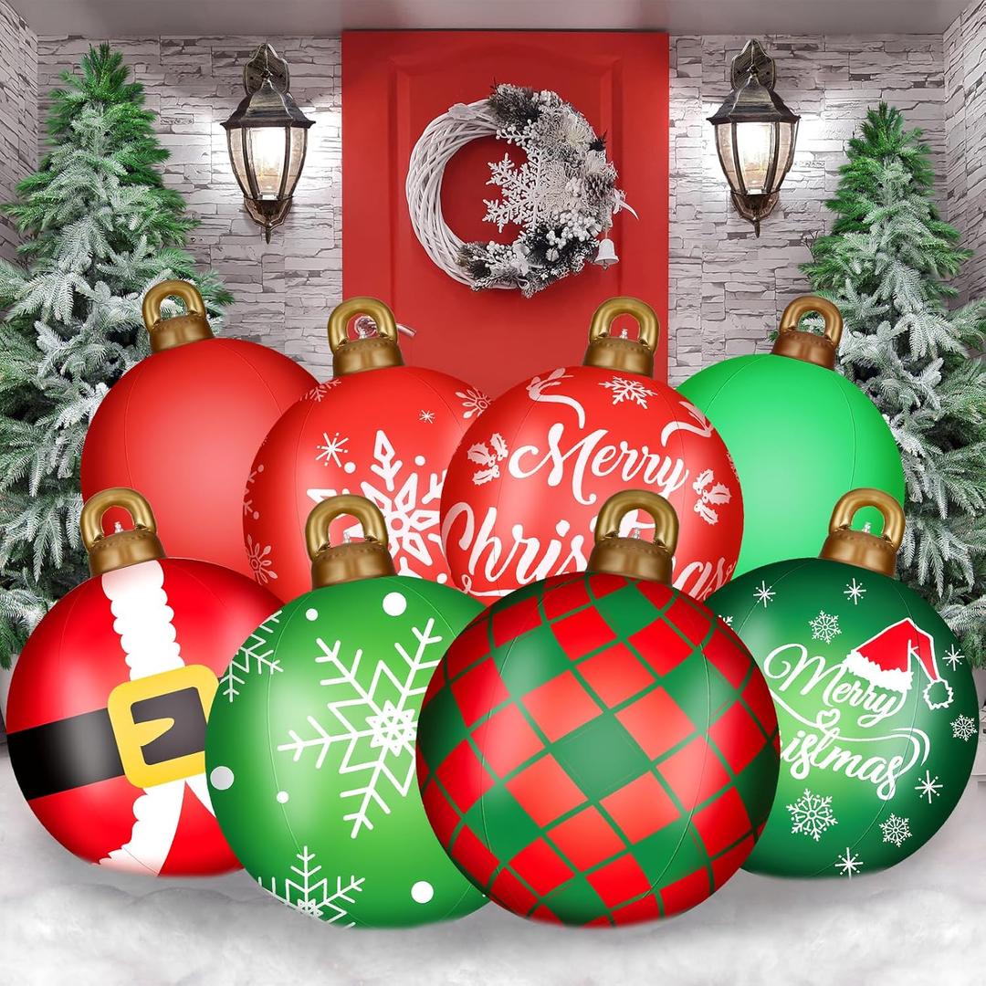 Jetec 32 Inch Giant PVC Inflatable Christmas Ball Ornaments Large Xmas Blow Ball Decorations Inflatables Outdoor Holiday Decorations Christmas Blow up Yard Decor(8 Pcs,Snowflakes)