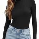 Anbech Womens Long Sleeve Turtleneck Sweater 2025 Cable Knit Lightweight Fitted Pullover Tops S-XL (Black, S)