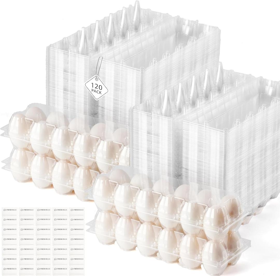 120 Pack Duck Egg Cartons Jumbo Egg Cartons Cheap Bulk with Sticker Labels Clear Empty Plastic Egg Containers Extra Large for Home Ranch Farm Commercial Market Display, 26 Grids