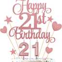 21st Birthday Cake Decorations Set Include 21st Birthday Candles Numeral 21 Cake Candles and Happy 21st Birthday Cake Toppers with Heart Star Cupcake Picks for Birthday Party (Rose Gold Series)