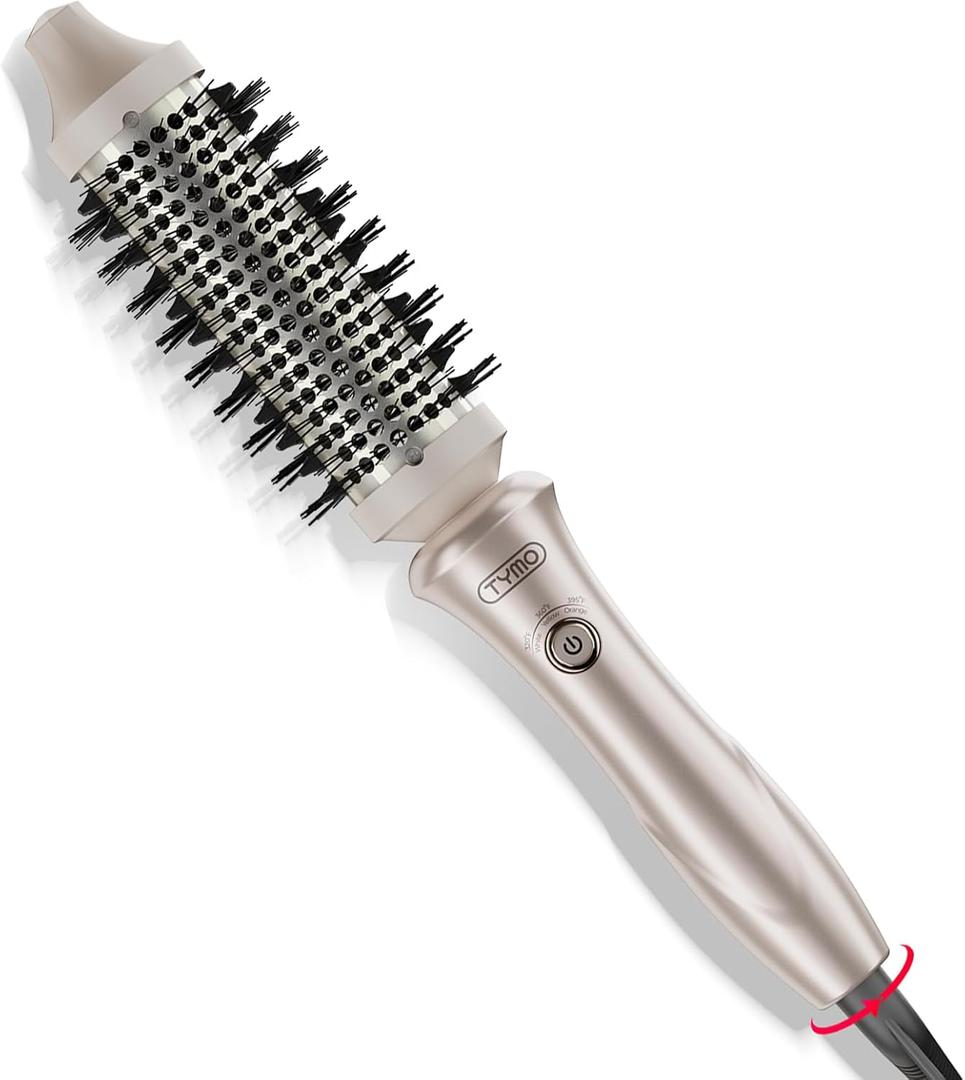 TYMO Thermal Brush Curling Brush - STYLUX 1.5 Inch Blowout Volumizer with Flexi-Fit for Hair Straightening, Heated Round Styler Tool, Hair Straightener and Curler 2 in 1, Dual Voltage, Gold