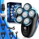 Head Shaver for Bald Men, 6-in-1 Electric Shaver for Bald Head 6D Wet/Dry Waterproof Mens Electric Razor Head Shavers Mens Grooming Kit Cordless Rechargeable Face Head Shaving Rotary Shaver (A2-blue)