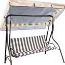 LED Lighted Porch Swing Canopy Replacement Waterproof LED Swing Canopy Top Cover 2-3 Seat Shade Awning Cover for Garden Outdoor Patio(77 x 49 Inch, Beige)