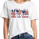 4th of July Shirts Women:Premium Cotton Crewneck USA American Flag Patriotic Short Sleeved T-Shirt (White, L)