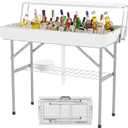 Outdoor Ice Cooler Folding Table with Extra Storage Shelf,Ice Tables for Parties with Drain,Cooler Server for Camping, Picnic, Wedding, BBQ, White (2 Tier)