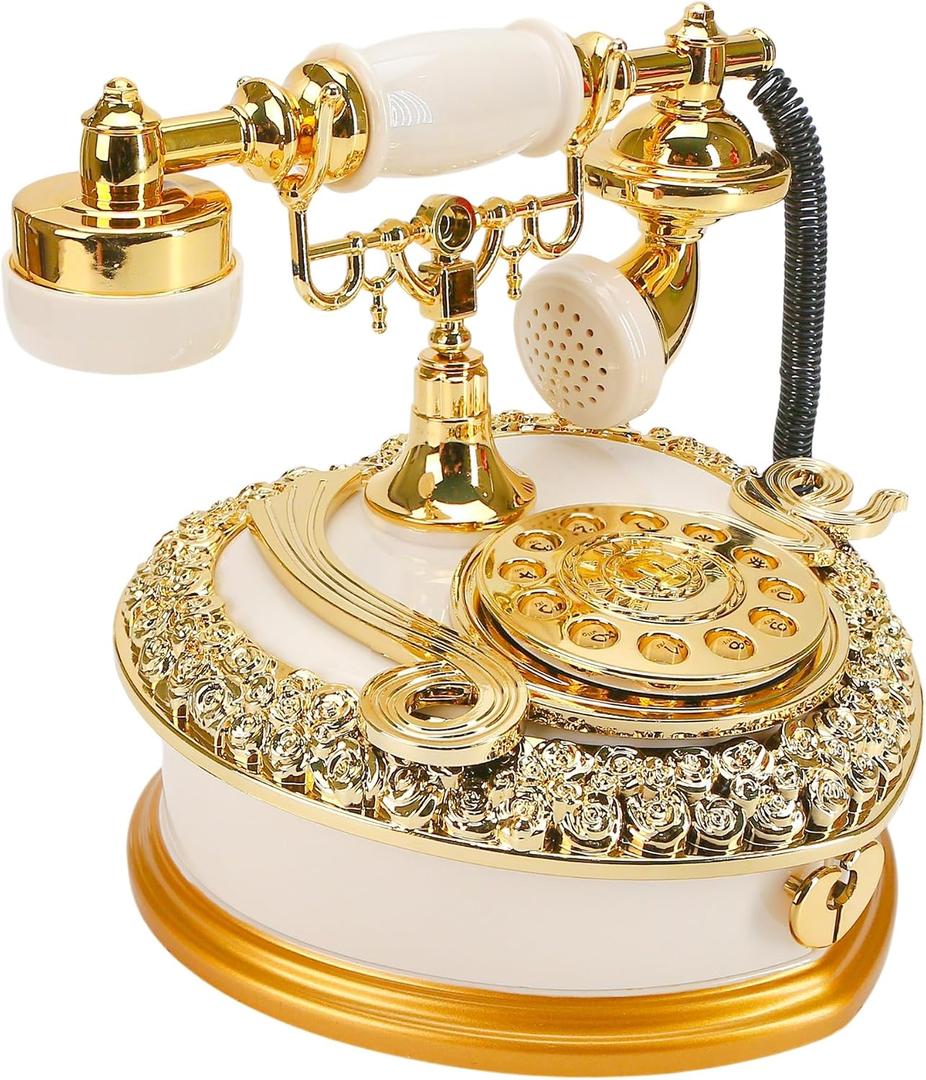 Big Vintage Telephone Jewelry Box 7x8" with Drawer - Heart Shaped Trinket Music Boxes with Retro Dial, Victorian Storage, Cute Antique Gifts for Women, Unique Style Home Decoration, Shelf Decor