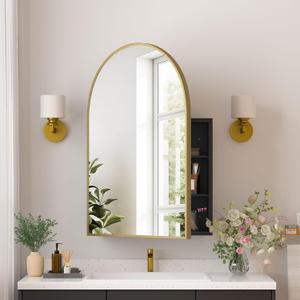 Medicine Cabinets for Bathroom, Gold Arched Medicine Cabinet Recessed or Surface Wall-Mounted,Modern Bathroom Vanity Mirror with Storage, Mirrored Cabinet with Adjustable Shelves,20x30 Inch