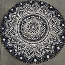 Uphome Small Round Rug 2.3 Black Mandala Boho Bathroom Rugs with Pom Poms Fringe Washable Circle Shower Mat Soft Non-Slip Cute Circular Throw Rug for Sink Powder Room Bedroom Kids Room Nursery