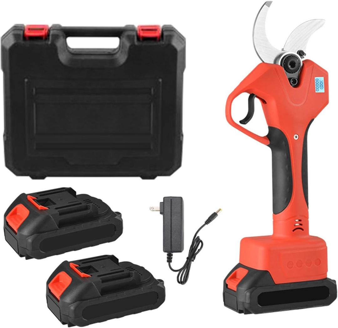 Electric Pruning Shears for Gardening, SK7 Carbon Steel Blade Tree Trimmer with LCD Display, 1.6" Cutting Diameter, 2 Rechargeable Batteries Set