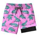 FABUVIEW Swimming Trunks with Compression Liner for Boys 7-16 Years,Crocodile Pattern Quick-Dry Swim Trunks for Kids Teens,Breathable Sun Protection Swim Shorts,Adjustable Drawstring Bathing Suit