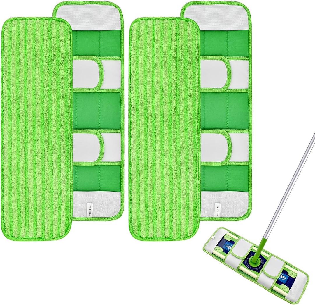 4 Pack Microfiber Mop Pads for Swiffer XL Mops Reusable Wet and Dry Mopping Cloths Compatible with Swiffer Sweeper XL,Washable XL Mop Refill Replacement for All Hardwood Dry & Wet Cleaning (Green)
