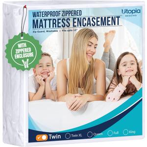 Utopia Bedding Twin Size Mattress Protector Zippered, 100% Waterproof | Bed Bug and Dust Mite Proof Mattress Encasement, Absorbent 6 Sided Mattress Cover fits upto 13" deep, Machine Washable