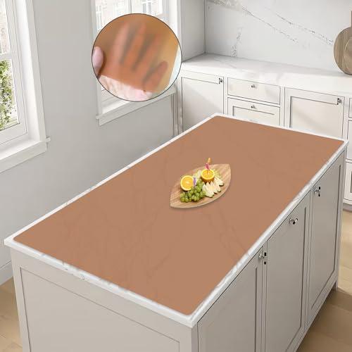 47.2''x23.6''(120cmx60cm) Large Silicone Mat for Kitchen Counter, Non-Slip Heat Resistant Countertop Protector, Waterproof Silicone Craft Mat for Kitchen Island, Translucent Brown