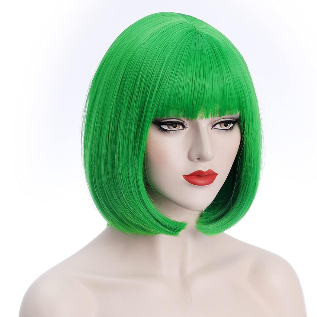 Green Wigs for Women St Patricks Day Short Green Bob Wig with Bangs Natural Soft Wig BU239LGR
