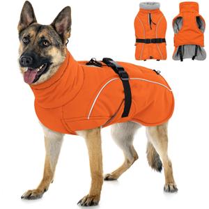 Queenmore Winter Dog Coat Warm Dog Jacket Vest Waterproof Puffer Fleece Snowsuit Adjustable Buckle Leash Hole Reflective Cold Weather Parka for Large Dogs Girl Boy Orange XL