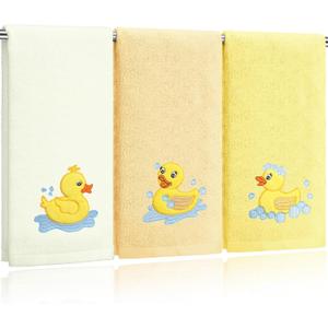 Hahafelt 3 Pack Rubber Ducky Coastal Hand Towels for Bathroom 100% Cotton Embroidered Bathroom Towels 13.78 x 29.53 Inch Beach Hand Towels Soft Absorbent Cotton Towel (Yellow, Duck)