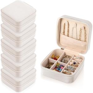 6 Pack White Travel Jewelry Case, PU Leather Mini Jewelry Organizer Box, Portable Earring Storage Box for Women, Girls, Bridesmaid Gifts(3.94 x 3.94 x 1.97 Inches)