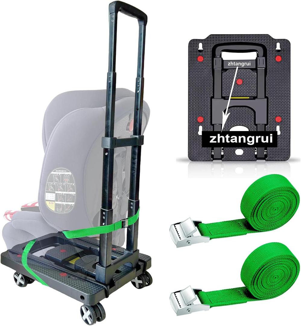 Car Seat Dolly for Airport - CarSeat Roller Cart Wheels for Airplane - Car Seat Travel Cart Carrier with Straps Foldable Luggage Trolley Folding Hand Truck(Green)