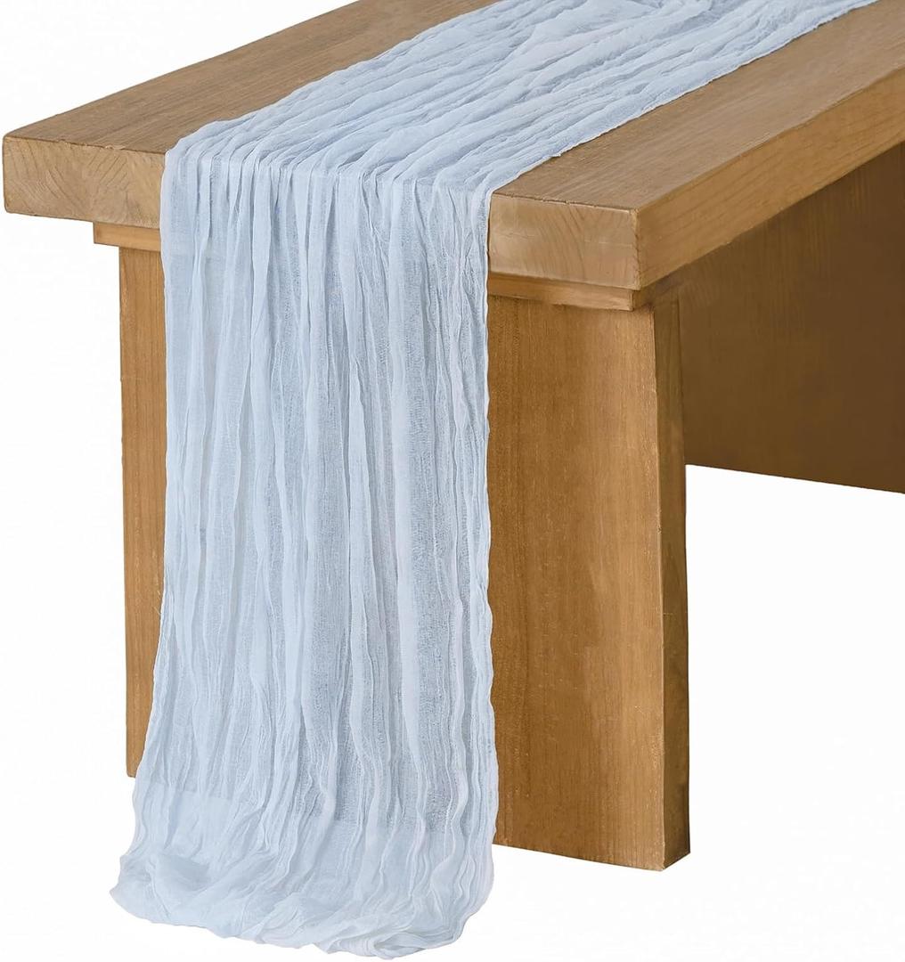 Ling's Moment 14Ft Dusty Blue Cheesecloth Table Runner Boho Chic Gauze Semi-Sheer Tablecloth for Wedding Celebrations for Baby Shower Decorations