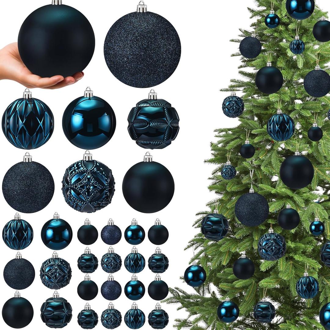 Soulchen 46 Pcs Navy Blue Christmas Balls Ornaments Set, 3.94/3.15/2.36/1.57 Inch Shatterproof Christmas Tree Hanging Plastic Balls Xmas Ornaments Decor for Xmas Tree Wreath Party Decoration Supplies