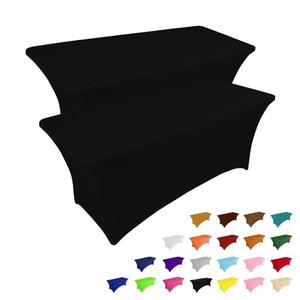 IVAPUPU 1 Pack 6FT Table Cloth for Rectangular Fitted Events Stretch Black Table Covers Washable Spandex Tablecloth Protector for Party, Wedding, Cocktail, Banquet, Festival