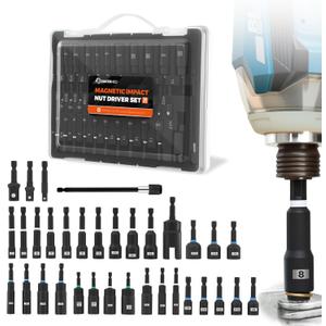 Saker Magnetic Nut Driver Set - Impact-Grade Sockets, Deep Well Sockets, Spark Plug Removal, Hex Adapters & Steel Storage Case for Mechanics (34PCS)
