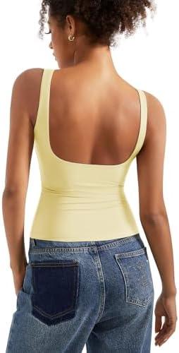 SUUKSESS Women Padded Open Back Boat Neck Tank Tops Double Lined Basic Shirts Size M