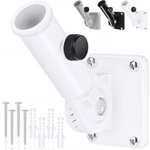 Flag Pole Holder, Outside House Flag Pole Bracket, Heavy Duty Metal Flag Mount, Aluminum Alloy Mounting Brackets, Outdoor Adjustable Flag Holder- Strong Rust Free, Multi-Position 1 inch White