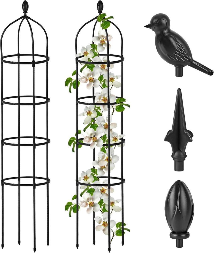Garden Obelisk Trellis for Climbing Plants Outdoor 6 Ft Rose Bush Round Trellis for Pots Rustproof Metal Plant Flower Trellises for Clematis Vine Jasmine Support Outdoor Indoor (Black)