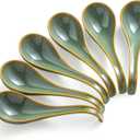 Gomakren Soup Spoons Set of 6, Asian Soup Spoons 6.5 Inch Ramen Spoons, Christmas Ceramic Chinese Spoon Set for Soup, Cereal, Pho, Noodles, Dumpling, Mothers Day Gifts, Dishwasher Safe, Blue-Green