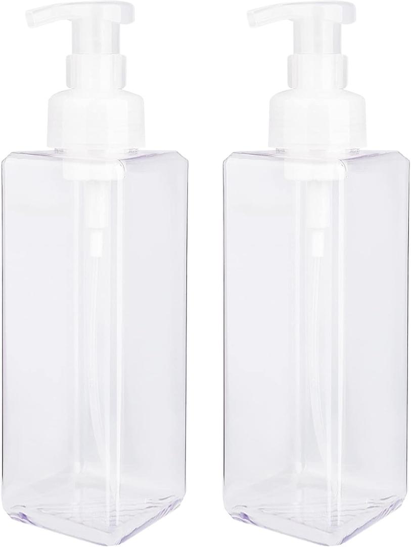 UUJOLY Foaming Soap Dispenser 1L (33.8oz) Refillable Plastic Pump Bottle for Liquid Soap, Shampoo, Body Wash (2 Pcs) (Clear)