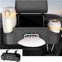 Mandark Car Headrest Backseat Organizer, Multifunctional Vehicle Seat Back Storage Box with Drink Cup Holder and Hooks, Automotive Travel Accessories, Universal for SUV, Sedan, Truck (Black)