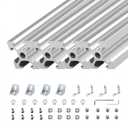 BELLA BAYS 4 Kits 48 inch 1220mm 2020 V Slot Aluminum Extrusion Profile European Standard Anodized Silver Extruded Linear Rail Guide Frame for 3D Printer Laser Engraving Machine CNC Workbench DIY