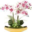 Briful Orchids Artificial Flowers 15" Light Pink Phalaenopsis Orchid with Gold Pots Real Touch Faux Orchid Plant for Home Office Living Room Table Shelf Decor