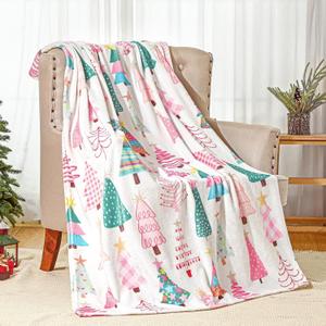 50 x 60 Inches Pink Christmas Tree Throw Blanket Cute Soft Warm Lightweight Blanket for Sofa Bed Gift Decor