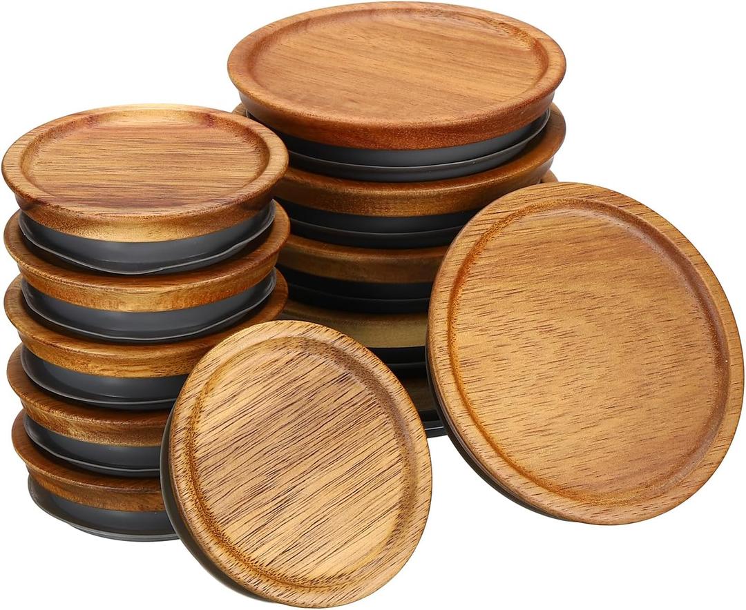 PATIKIL Mason Jar Lids Wooden Storage Canning Jar Lids Ball Jars Wooden Lids with Airtight Silicone Seal Ball Wooden Lids (6 Regular and 6 Wide) (90mm; 72mm)