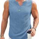 COOFANDY Men's Casual Tank Tops Knit V Neck Sleeveless T Shirts 2 Pack Summer Beach Lightweight Muscle Tee (Blue, S)