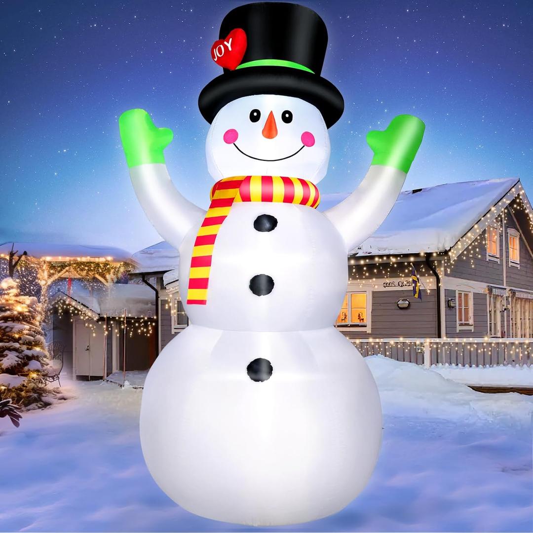 10 FT Christmas Inflatables Snowman with Magic Hat, Giant Blow Up Snow Man Built-in Bright LED Light, Outdoor Inflatable Decorations for Yard Garden Patio Lawn Festive Holiday Mall Xmas Party