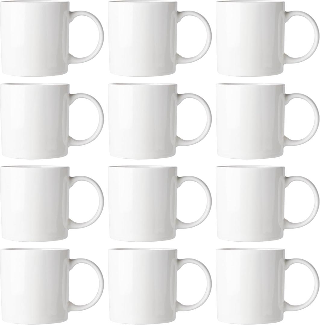 AmorArc 12oz Off White Coffee Mugs, Ceramic Coffee Mugs with Large Handle for Man, Woman, Light Weight Coffee Mugs Set for Latte/Cappuccino/Cocoa/Milk, Dishwasher & Microwave Safe, 12Pcs