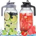 Glass Pitchers with Lid, Set of 2, 64OZ Leak-Proof Airtight Mason Jars, Wide Mouth Water Jugs for Cold Brew Coffee, Iced tea, Milk, Food Storage, Sun Tea Jar.