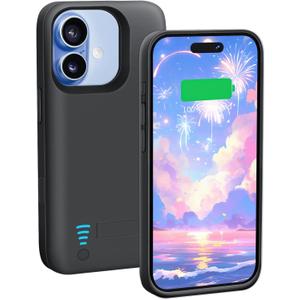 Battery Case for iPhone 17 / iPhone 16 Pro, 5000mAh Rechargeable Extended Battery Charging/Charger Case, Add 100% Extra Juice (6.3 Inches) Black