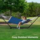 SUPERJARE Hammock with Stand, 2 Person Quilted Outdoor Hammock, Detachable Pillow & Bamboo Spreaders, Portable Hammock with Carrying Bag, Heavy Duty Stand, Perfect for Outside, Patio, Navy Blue