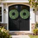 26" Artificial Eucalyptus Wreath with Baby's Breath for Front Door - Faux Eucalyptus Leaves, Fake Spring/Summer Greenery Flowers Wreath for Porch, Farmhouse, Wall, Window Outdoor Decor(White-Green)