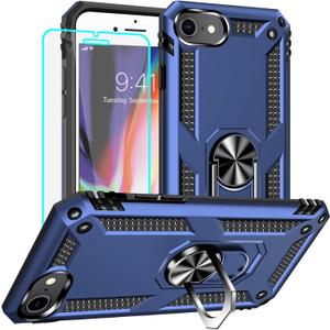 Yiakeng for iPhone 8 Case, iPhone 7 Case, iPhone SE 2020/2022 Case with Screen Protector, Military Grade Protective Cases with Ring for iPhone 8/7/SE 2020 (Blue)