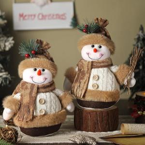Pinkunn Set of 2 Christmas Plush Snowman Doll Tabletop Decorations 9 x 7.8 Inch Xmas Handmade Christmas Plush Farmhouse Rustic Snowman Stuffed for Home Xmas Winter Holiday Party Decor