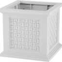 Rattan Style Outdoor Planter Box - 14.65-Inch-Square Decorative Flower or Plant Pot - Garden, Patio and Front Porch Decor by Pure Garden (White)