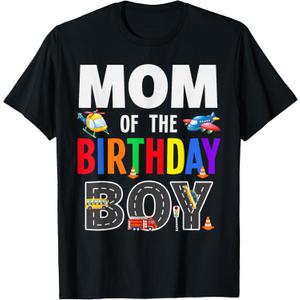 Mom Of The Birthday Boy Transportation Family Matching Mommy T-Shirt, XL