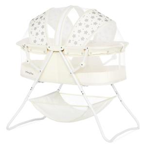 Dream On Me Karley Bassinet, Award Winner Lightweight Travel Baby Bassinet, Foldable Bedside Sleeper, Adjustable Double Canopy, Spacious Design, Soft Fabric, Storage Basket – French White